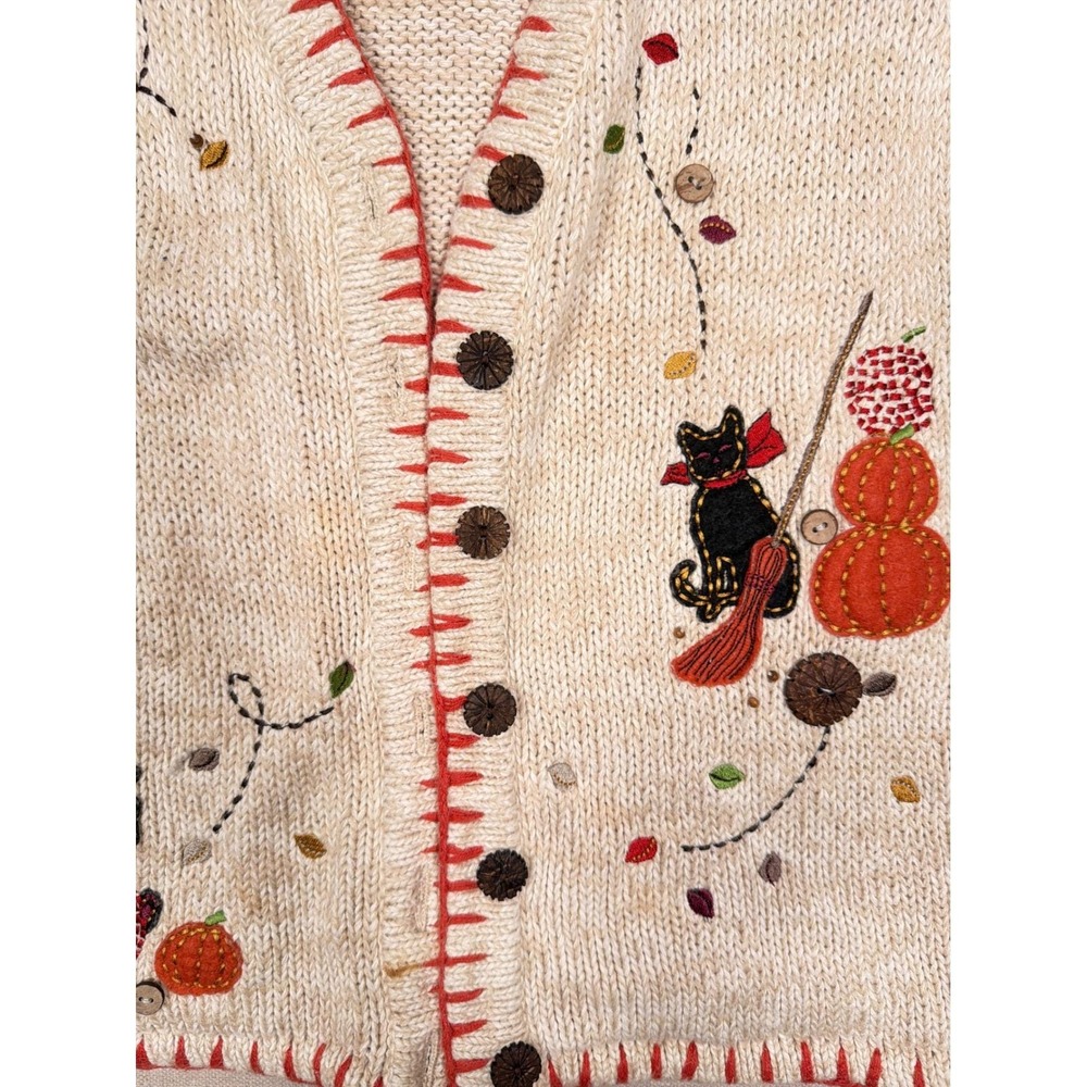 Christopher & Banks Vintage Halloween Cat Pumpkin Embroidered Knit Vest Small - Picture 7 of 8